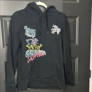 Hollister Black Graphic Hoodie with Colorful Accents